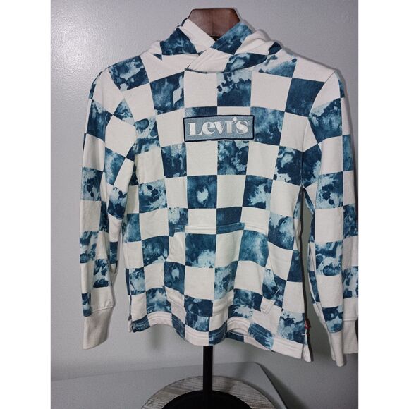 LEVI'S San Francisco CA: White/Blue Hoodie with Logo Pattern/Pouch Pocket-Kids M - Picture 1 of 5